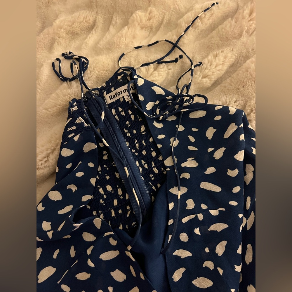 Reformation Blue White Juliette Dress Size 10 - Picture 6 of 7